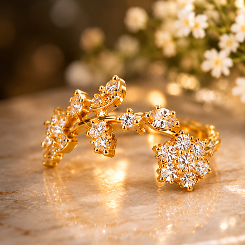 Golden Floral Vine Open Ring (Adjustable)