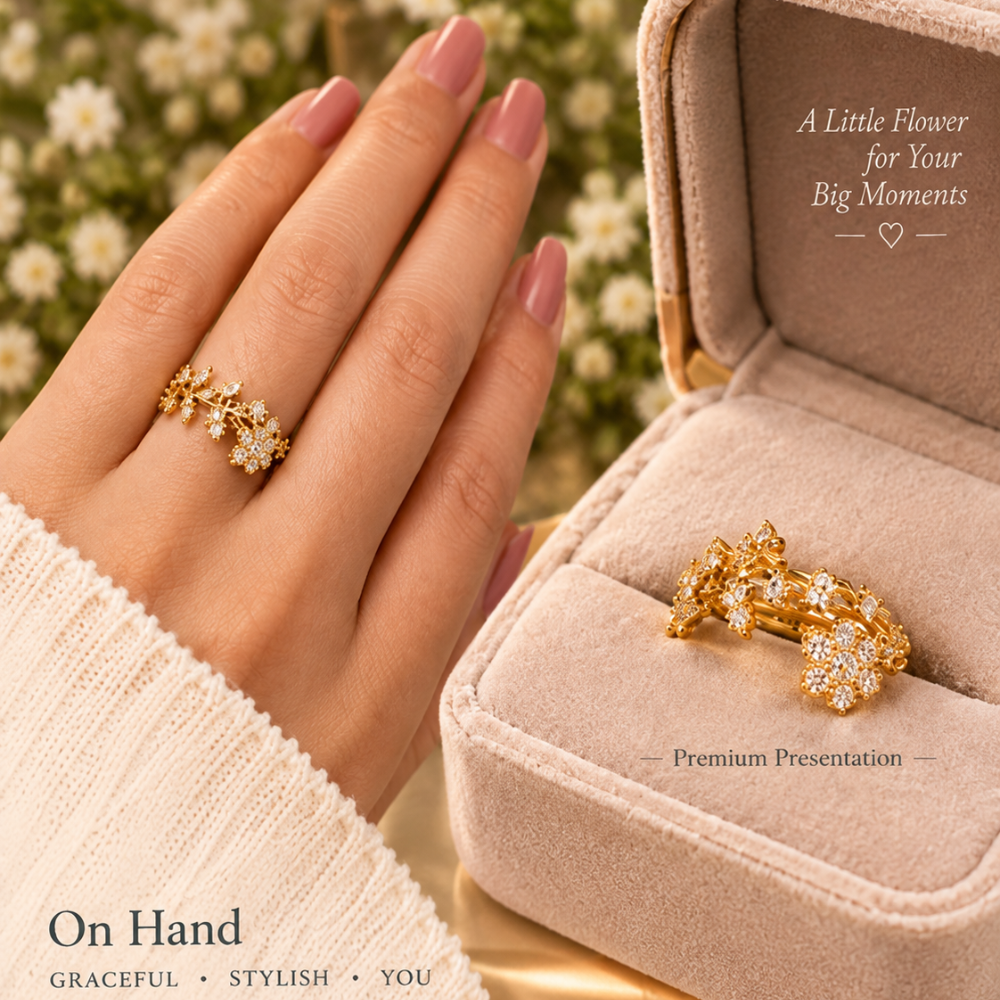 Golden Floral Vine Open Ring (Adjustable)