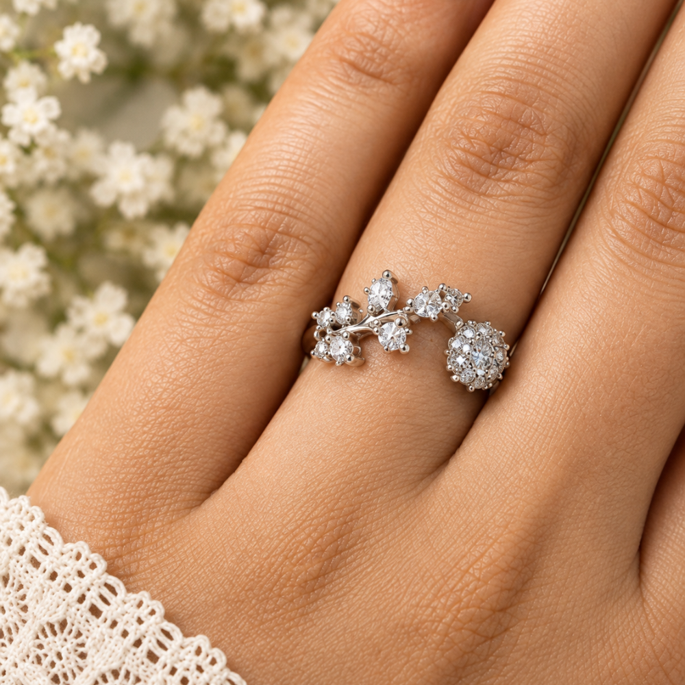Silver Floral Vine Open Ring (Adjustable)