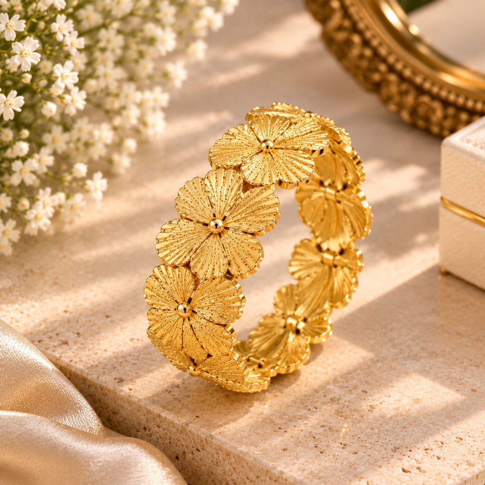 Golden Bloom Floral Cuff Bangle