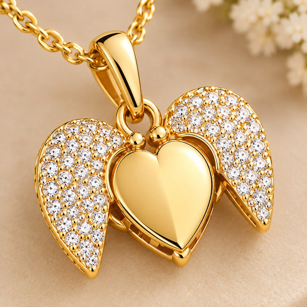Heart Wings Gold Necklace – Sparkling Angel Wing Pendant