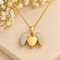 Heart Wings Gold Necklace – Sparkling Angel Wing Pendant