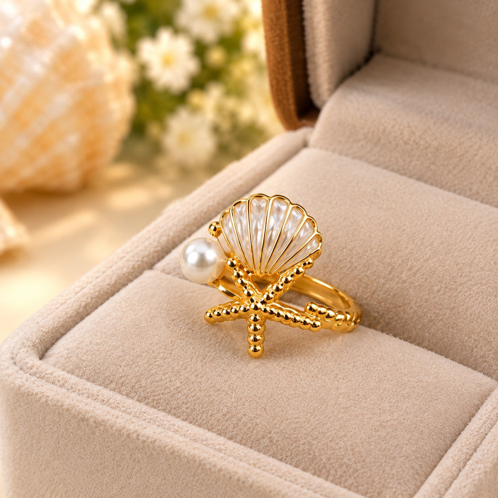 Ocean Pearl Seashell Ring