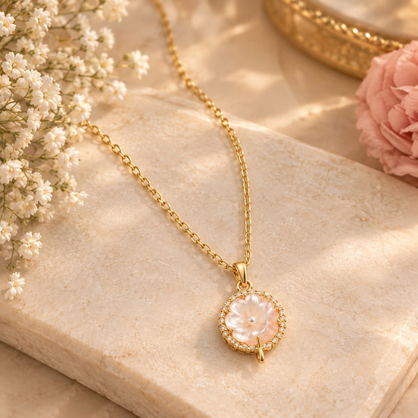 Floral Pearl Pendant Necklace