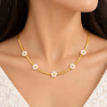 Floral Pearl Herringbone Gold Necklace