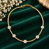 Floral Pearl Herringbone Gold Necklace