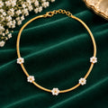 Floral Pearl Herringbone Gold Necklace