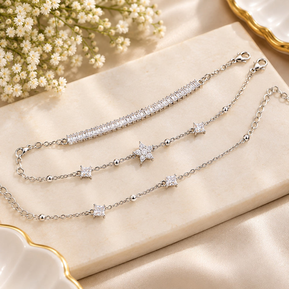 Elegant 3-in-1 Crystal Charm Bracelet Set